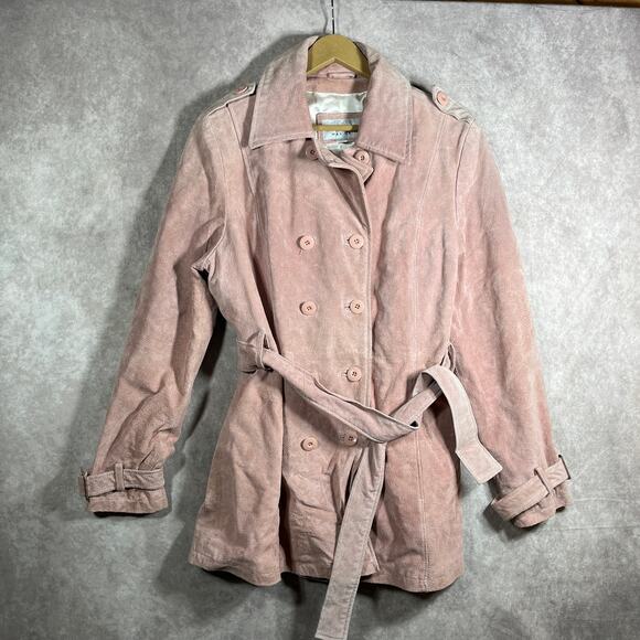 Wilson Leather‎ Maxima Jacket Womens Large Pink Double Breasted Belted Mob Wives - Picture 1 of 10